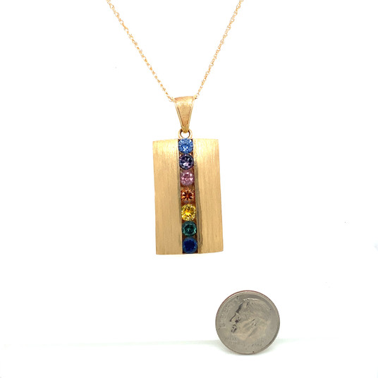 14K Custom Made Montana Sapphire Rainbow Pendant 14K Custom Made Montana Sapphire Rainbow Pendant
