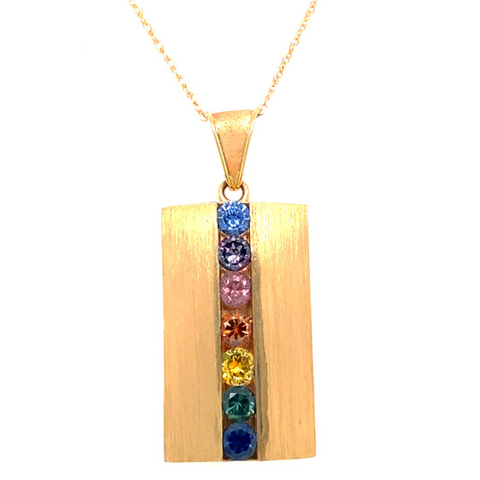 14K Custom Made Montana Sapphire Rainbow Pendant 14K Custom Made Montana Sapphire Rainbow Pendant
