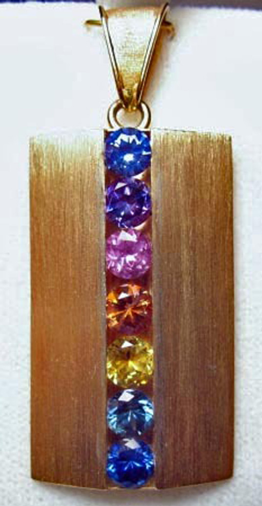 14K Custom Made Montana Sapphire Rainbow Pendant 14K Custom Made Montana Sapphire Rainbow Pendant