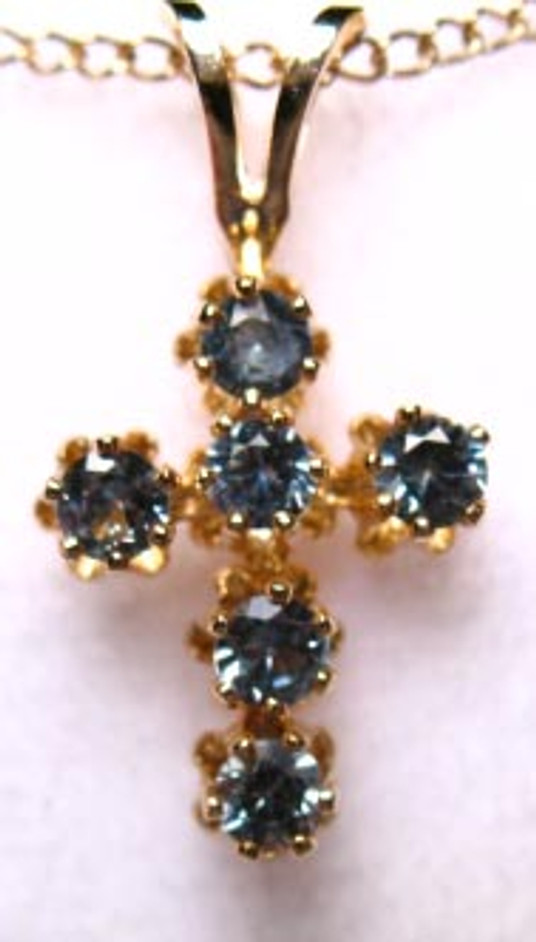 Montana Sapphire 2.25mm 6 stone cross pendant gold filled blue Montana Sapphire 2.25mm 6 stone cross pendant gold filled blue