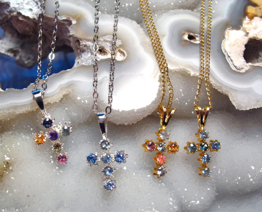 Montana Sapphire 2.25mm 6 stone cross pendants Montana Sapphire 2.25mm 6 stone cross pendants