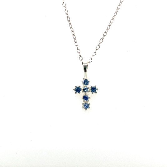 Montana Sapphire 2.25mm 6 stone cross pendant  Montana Sapphire 2.25mm 6 stone cross pendant