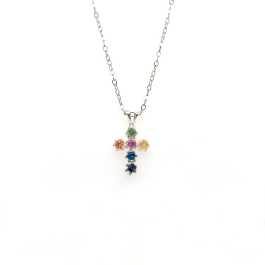 Montana Sapphire 2.25mm 6 stone cross pendant sterling silver multi color Montana Sapphire 2.25mm 6 stone cross pendant sterling silver multi color