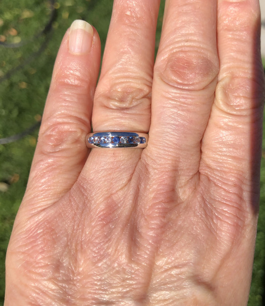 Montana Yogo Sapphire & White Sapphire 9 Round Channel Set Band 14KW Montana Yogo Sapphire & White Sapphire 9 Round Channel Set Band 14KW