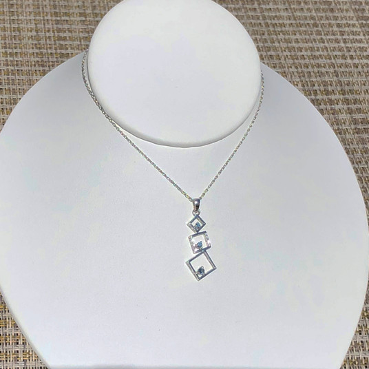 Montana Sapphire Round in Square 3 Stone Pendant in Sterling Silver Montana Sapphire Round in Square 3 Stone Pendant in Sterling Silver