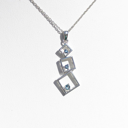 Montana Sapphire Round in Square 3 Stone Pendant in Sterling Silver Montana Sapphire Round in Square 3 Stone Pendant in Sterling Silver