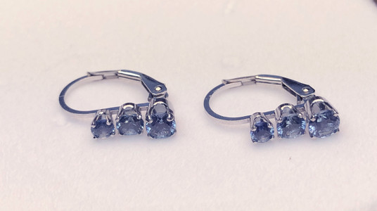 Montana Sapphire 3 Stone Leverback Earrings 1.28 ct total Sterling Silver Montana Sapphire 3 Stone Leverback Earrings 1.28 ct total Sterling Silver
