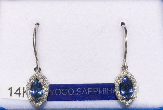 Montana Yogo Marquise Sapphire & Diamond Halo Earrings 14K White Gold Dangle Montana Yogo Marquise Sapphire & Diamond Halo Earrings 14K White Gold Dangle