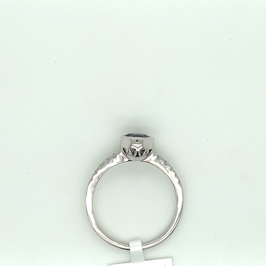 # 32 - Montana Sapphire & Diamond Bezel Set Ring 14K White Gold # 32 - Montana Sapphire & Diamond Bezel Set Ring 14K White Gold