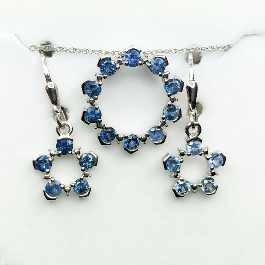 Montana Sapphire 5 Stone Circle Leverback Earrings & Pendant Sterling Silver  Montana Sapphire 5 Stone Circle Leverback Earrings & Pendant Sterling Silver