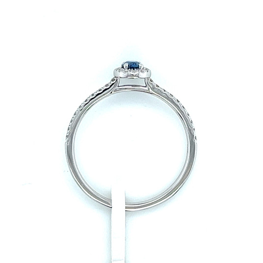 Montana Yogo Sapphire Oval & Diamond Halo Ring 14K White Gold Montana Yogo Sapphire Oval & Diamond Halo Ring 14K White Gold