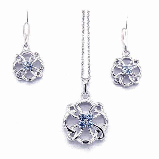 Montana Yogo Sapphire 4 Stone Pinwheel Earrings/Pendant Sterling Silver Montana Yogo Sapphire 4 Stone Pinwheel Earrings/Pendant Sterling Silver