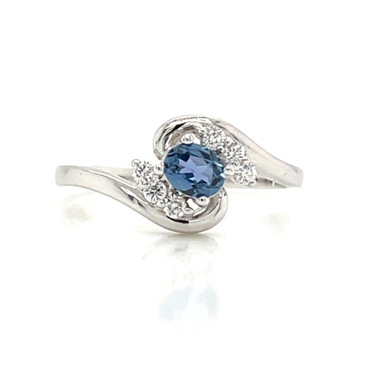 Montana Yogo Sapphire Oval Diamond Bypass Ring 14K White Gold Montana Yogo Sapphire Oval Diamond Bypass Ring 14K White Gold