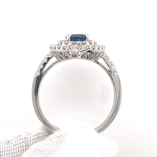 Montana Yogo Sapphire .91 ct Oval & Diamond Double Halo Ring 18K White Gold Montana Yogo Sapphire .91 ct Oval & Diamond Double Halo Ring 18K White Gold