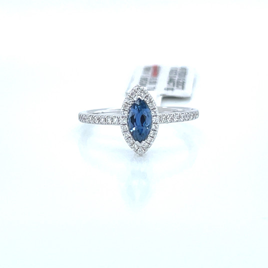 Montana Yogo Sapphire Marquise & Diamond Halo Ring 14K White Gold Montana Yogo Sapphire Marquise & Diamond Halo Ring 14K White Gold