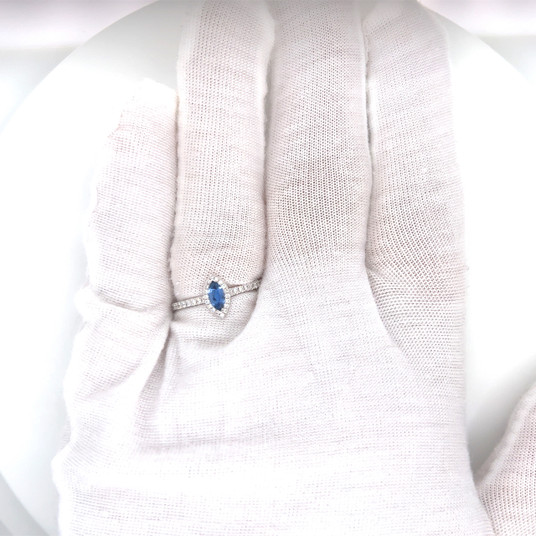 Montana Yogo Sapphire Marquise & Diamond Halo Ring 14K White Gold .48ct Montana Yogo Sapphire Marquise & Diamond Halo Ring 14K White Gold .48ct