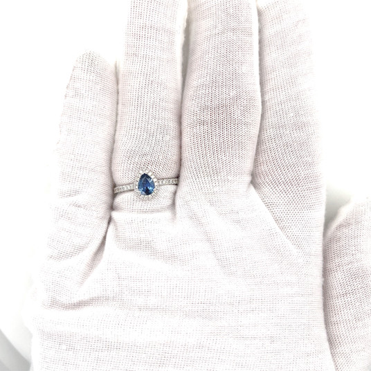 Montana Yogo Sapphire .42 ct Pear & Diamond Halo Ring  Montana Yogo Sapphire .42 ct Pear & Diamond Halo Ring