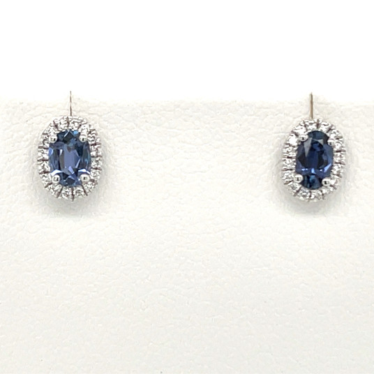 Montana Yogo Sapphire Oval & Diamond Halo Stud Earrings 18K White Gold Montana Yogo Sapphire Oval & Diamond Halo Stud Earrings 18K White Gold