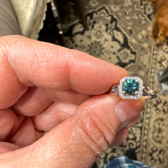 Montana Sapphire Teal Round & Diamond Halo Ring 18K White Gold Montana Sapphire Teal Round & Diamond Halo Ring 18K White Gold