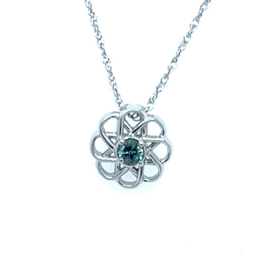 Montana Sapphire Pinwheel Pendant Necklace Sterling Silver  Montana Sapphire Pinwheel Pendant Necklace Sterling Silver