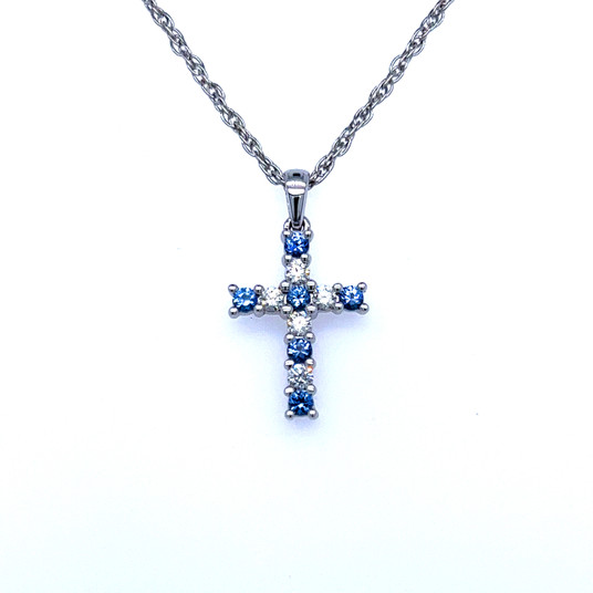 Montana Yogo Sapphire & Diamond Cross Pendant Necklace Montana Yogo Sapphire & Diamond Cross Pendant Necklace