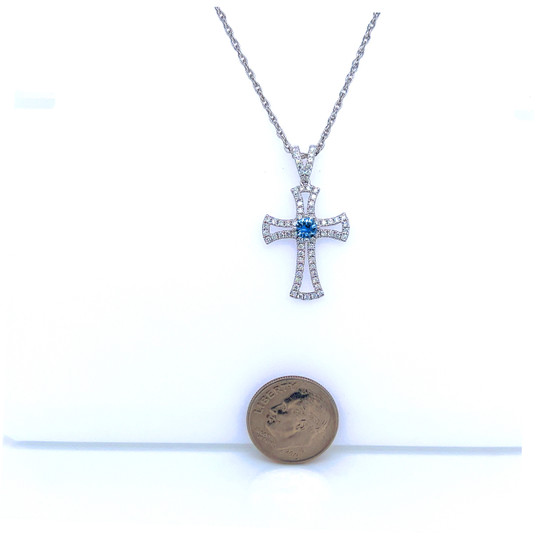 Montana Yogo Sapphire & Diamond Cross 18K Rose or White Gold Pendant Necklace Montana Yogo Sapphire & Diamond Cross 18K Rose or White Gold Pendant Necklace