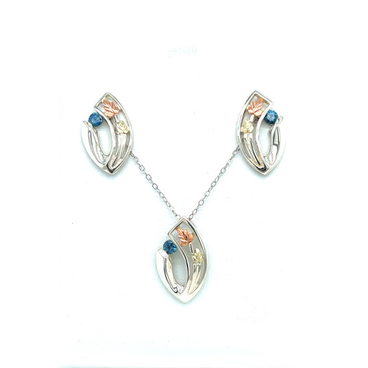 Montana Sapphire Sterling Silver & 10K gold Black Hills Gold Pendant Earring Set Montana Sapphire Sterling Silver & 10K gold Black Hills Gold Pendant Earring Set