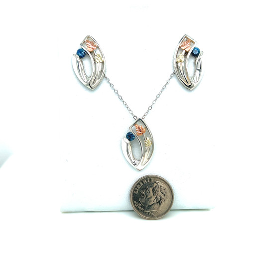 Montana Sapphire Sterling Silver & 10K gold Black Hills Gold Pendant Earring Set Montana Sapphire Sterling Silver & 10K gold Black Hills Gold Pendant Earring Set
