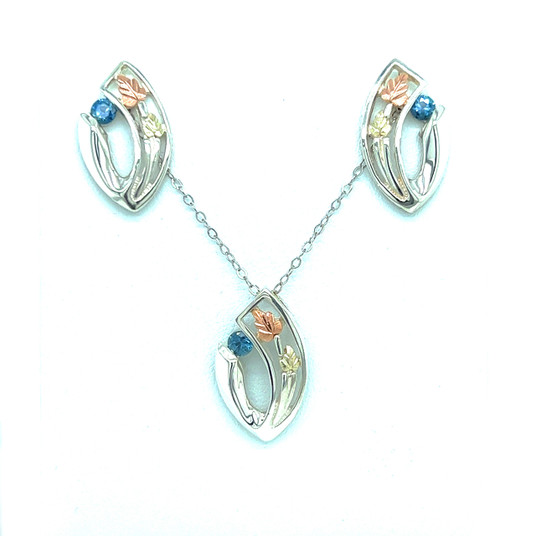 Montana Sapphire Sterling Silver & 10K gold Black Hills Gold Pendant Earring Set Montana Sapphire Sterling Silver & 10K gold Black Hills Gold Pendant Earring Set