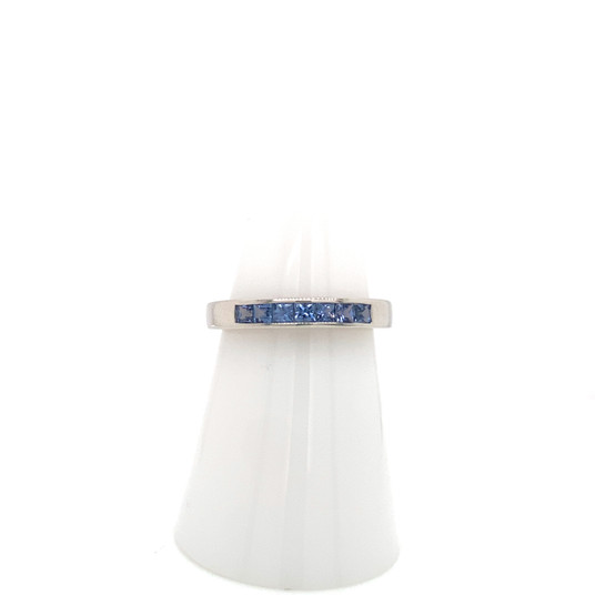 Montana Yogo Sapphire Princess Cut Channel Set 7 Stone Band Ring Sterling Silver Montana Yogo Sapphire Princess Cut Channel Set 7 Stone Band Ring Sterling Silver