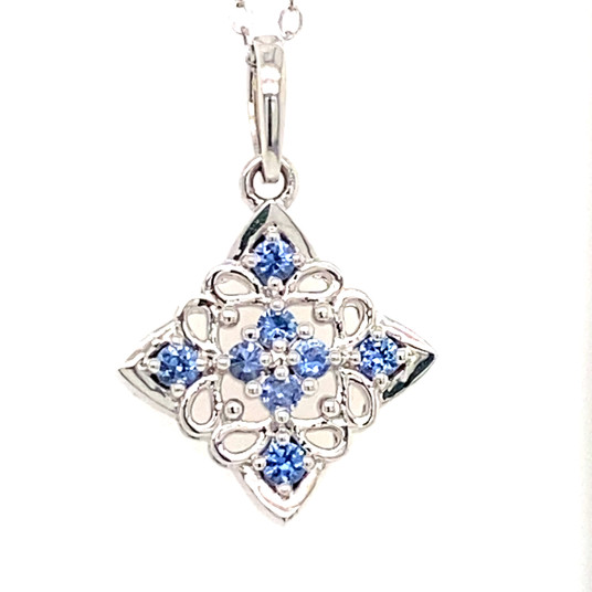 Montana Yogo Sapphire Lattice Pendant Necklace 14K White or Yellow Gold Montana Yogo Sapphire Lattice Pendant Necklace 14K White or Yellow Gold