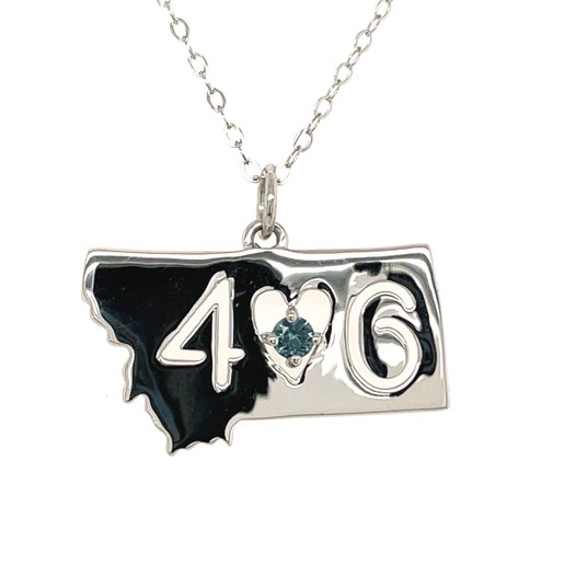 Montana Sapphire 406 in State Pendant Necklace Sterling Silver Montana Sapphire 406 in State Pendant Necklace Sterling Silver