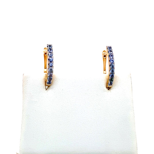 Montana Yogo Sapphire 9 Stone Hoop Earrings 14K Yellow Gold Montana Yogo Sapphire 9 Stone Hoop Earrings 14K Yellow Gold