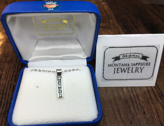Montana Sapphire 5 stone channel set bar pendant in box 3mm Montana Sapphire 5 stone channel set bar pendant in box 3mm