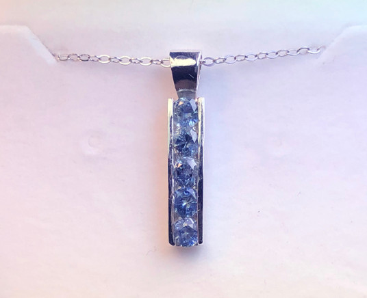 Montana Sapphire 5 stone channel set bar pendant sterling silver 4mm Montana Sapphire 5 stone channel set bar pendant sterling silver 4mm
