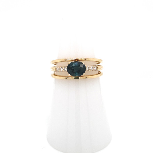 Montana Sapphire Oval Triple Band & Diamond Ring 14K Gold Montana Sapphire Oval Triple Band & Diamond Ring 14K Gold