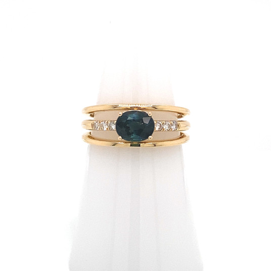 Montana Sapphire Oval Triple Band & Diamond Ring 14K Gold Montana Sapphire Oval Triple Band & Diamond Ring 14K Gold