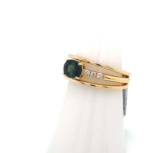 Montana Sapphire Oval Triple Band & Diamond Ring 14K Gold Montana Sapphire Oval Triple Band & Diamond Ring 14K Gold