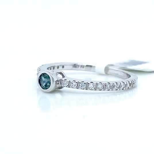 Montana Sapphire 3.5mm & Diamond Bezel Set Ring 14K White Gold Montana Sapphire 3.5mm & Diamond Bezel Set Ring 14K White Gold