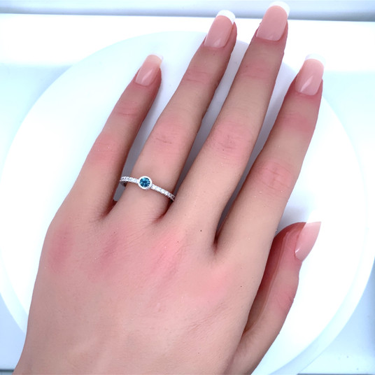 Montana Sapphire 3.5mm & Diamond Bezel Set Ring 14K White Gold Montana Sapphire 3.5mm & Diamond Bezel Set Ring 14K White Gold