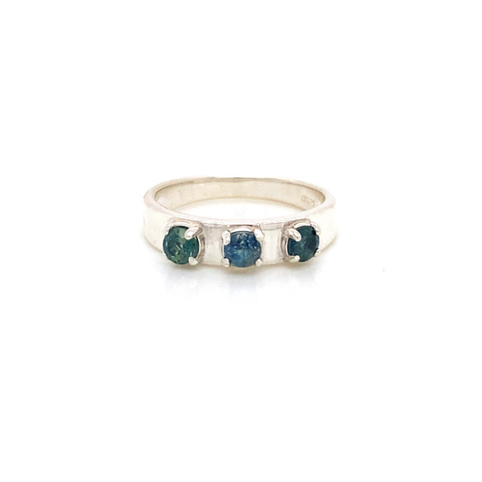 Montana Sapphire 3 Stone Band Ring Sterling Silver  Montana Sapphire 3 Stone Band Ring Sterling Silver