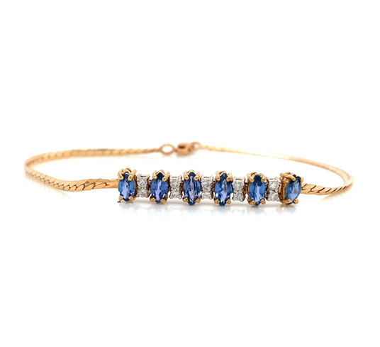 Montana Yogo Sapphire 6 Marquise and Diamond Bracelet 14K Gold Montana Yogo Sapphire 6 Marquise and Diamond Bracelet 14K Gold