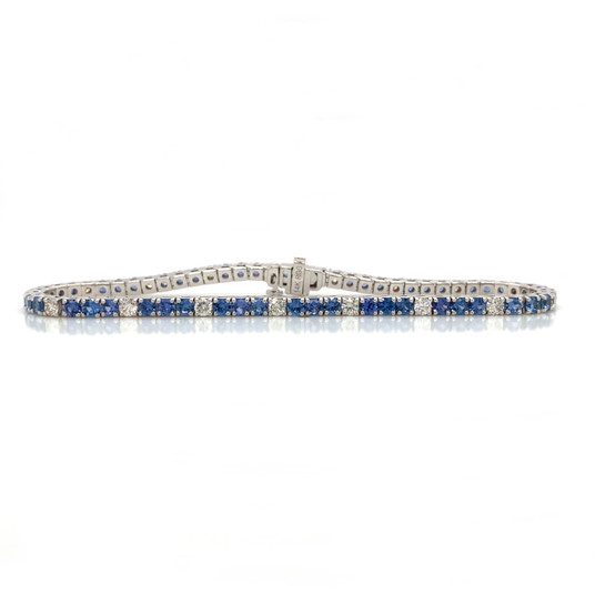 Montana Yogo Sapphire & Diamond Tennis Line Bracelet 14K White Gold 6 3/4cts Montana Yogo Sapphire & Diamond Tennis Line Bracelet 14K White Gold 6 3/4cts