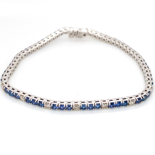 Montana Yogo Sapphire & Diamond Tennis Line Bracelet 14K White Gold 6 3/4cts Montana Yogo Sapphire & Diamond Tennis Line Bracelet 14K White Gold 6 3/4cts