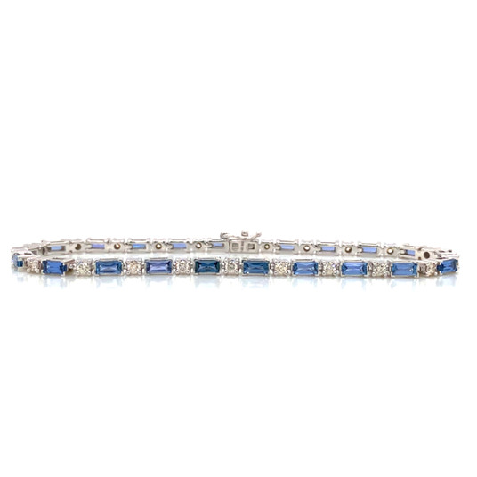 Montana Yogo Sapphire Baguette & Diamond Tennis Line Bracelet 14K White Gold 3 3/4cts Montana Yogo Sapphire Baguette & Diamond Tennis Line Bracelet 14K White Gold 3 3/4cts