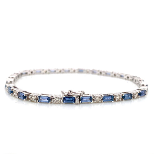 Montana Yogo Sapphire Baguette & Diamond Tennis Line Bracelet 14K White Gold 3 3/4cts Montana Yogo Sapphire Baguette & Diamond Tennis Line Bracelet 14K White Gold 3 3/4cts