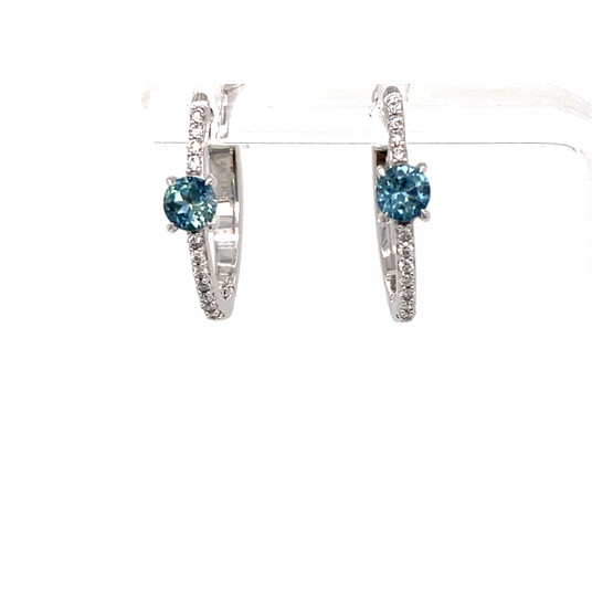 Montana Sapphire & Diamond Hoop Earrings 14K White Gold Montana Sapphire & Diamond Hoop Earrings 14K White Gold