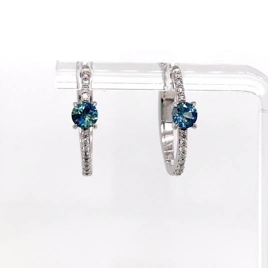 Montana Sapphire & Diamond Hoop Earrings 14K White Gold Montana Sapphire & Diamond Hoop Earrings 14K White Gold