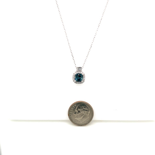 Montana Sapphire Cushion Cut & Diamond Baguette Pendant 10K White Gold Montana Sapphire Cushion Cut & Diamond Baguette Pendant 10K White Gold