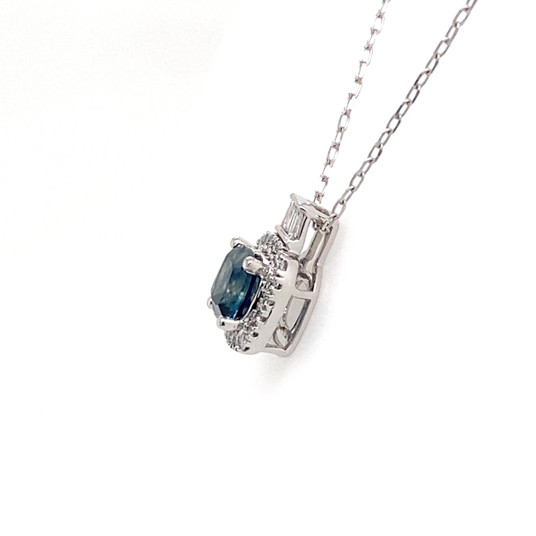 Montana Sapphire Cushion Cut & Diamond Baguette Pendant 10K White Gold Montana Sapphire Cushion Cut & Diamond Baguette Pendant 10K White Gold